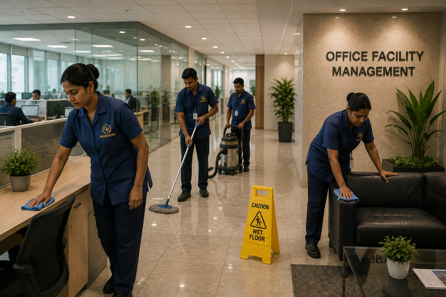 Housekeeping staff at a corporate office